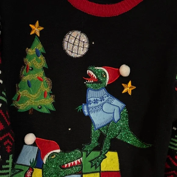 Festive Dinosaur Sweater - Black and Red - Picture 3 of 4